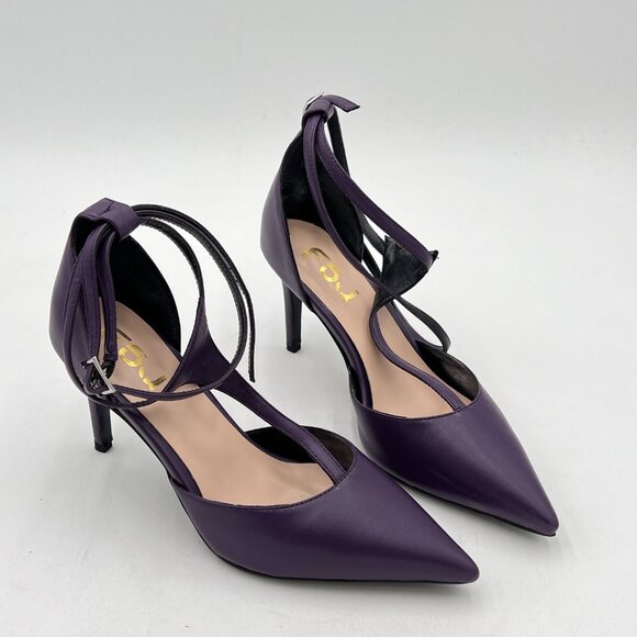FSJ Purple Pointed Toe D'Orsay T Strap Stiletto Heel Buckle Ankle Straps Pump - Picture 4 of 8